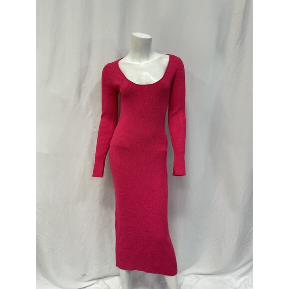 Ganni 'M�lange' Pink Knit Long Sleeve Midi Dress Size M - Picture 2 of 5